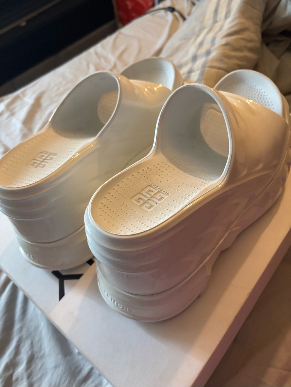 Givenchy Glossy White Platform Slide Sandals